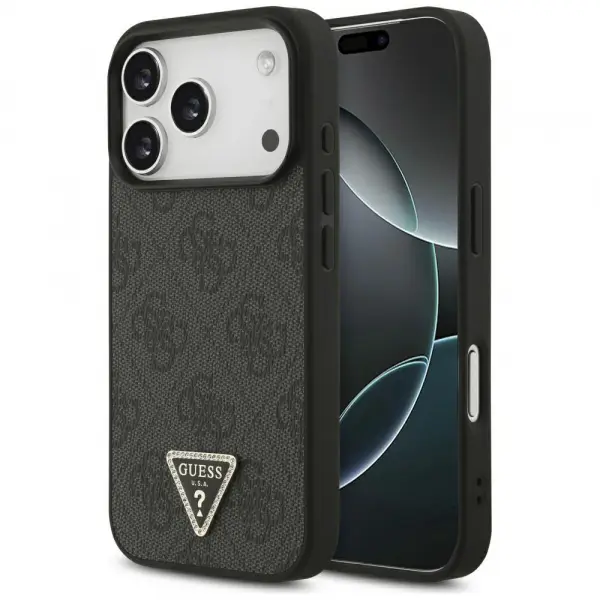 Husa MagSafe pentru Apple iPhone 17 Pro Max, Guess, 4G Triangle Strass, Neagra