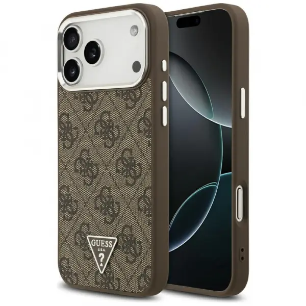 Husa MagSafe pentru Apple iPhone 17 Pro Max, Guess, 4G Triangle Logo, Maro