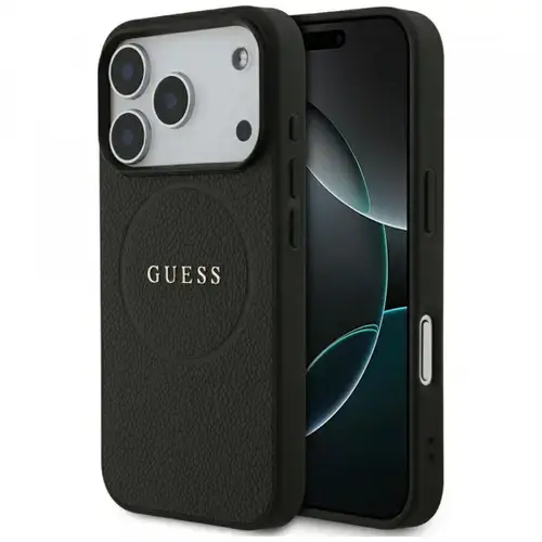 Husa MagSafe pentru Apple iPhone 17 Pro Max, Guess, Grained Gold Ring, Neagra