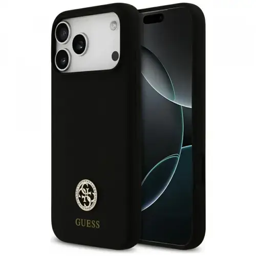 Husa MagSafe pentru Apple iPhone 17 Pro Max, Guess, Logo Strass 4G, Neagra