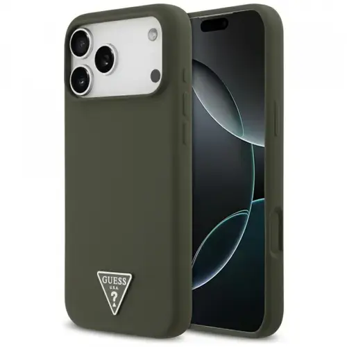 Husa MagSafe pentru Apple iPhone 17 Pro Max, Guess, Triangle Logo, Kaki