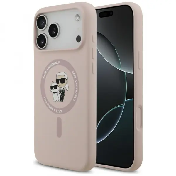 Husa MagSafe pentru Apple iPhone 17 Pro Max, Karl Lagerfeld, Ring Karl & Choupette, Roz
