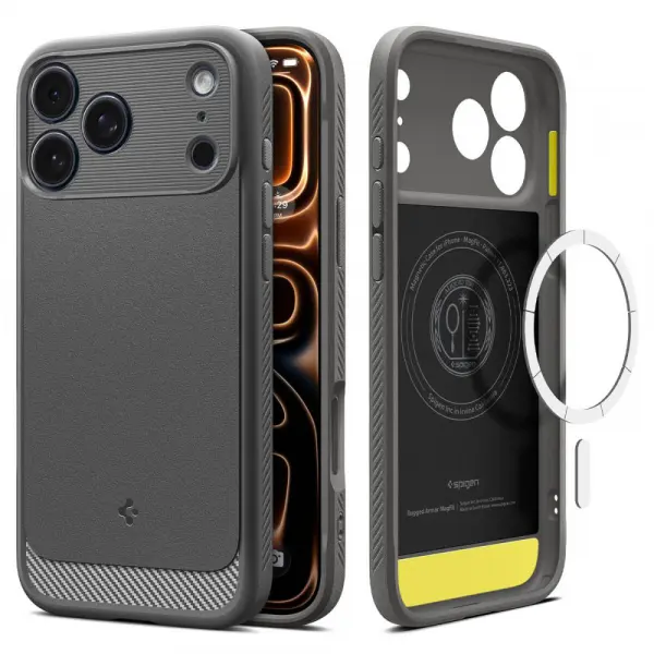Husa MagSafe pentru Apple iPhone 17 Pro Max, Spigen, Rugged Armor, Gri