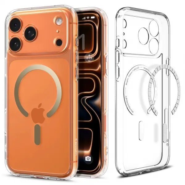 Husa MagSafe pentru Apple iPhone 17 Pro Max, Spigen, Ultra Hybrid, Aurie Transparenta