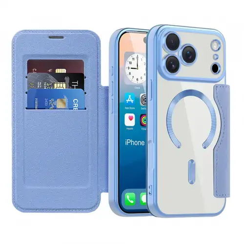 Husa MagSafe pentru Apple iPhone 17 Pro Max, Techsuit, SmartMag Book, Bleu