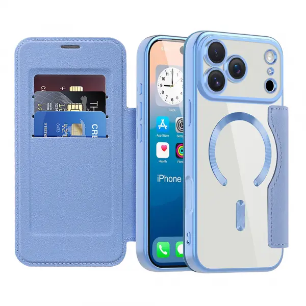 Husa MagSafe pentru Apple iPhone 17 Pro Max, Techsuit, SmartMag Book, Bleu