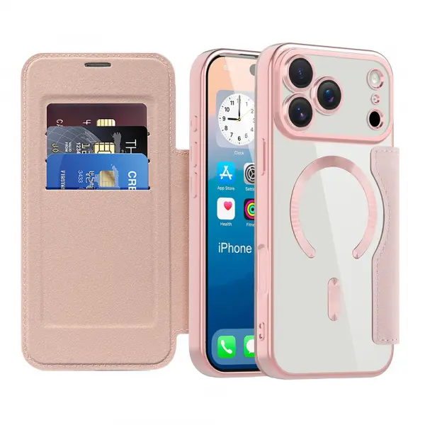 Husa MagSafe pentru Apple iPhone 17 Pro Max, Techsuit, SmartMag Book, Roz