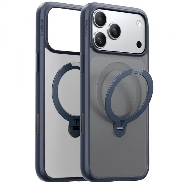 Husa MagSafe pentru Apple iPhone 17 Pro Max, Torras, Ostand Spin, Bleumarin
