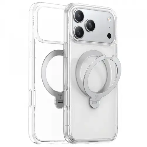 Husa MagSafe pentru Apple iPhone 17 Pro Max, Torras, Ostand Spin (Transparent)