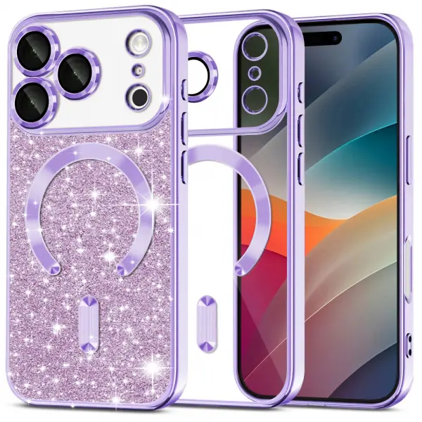 Husa MagSafe pentru Apple iPhone 17 Pro, Techsuit, Luxury Glitter, Mov Deschis