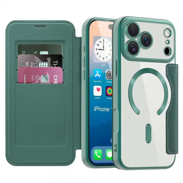 Husa MagSafe pentru Apple iPhone 17 Pro, Techsuit, SmartMag Book, Verde