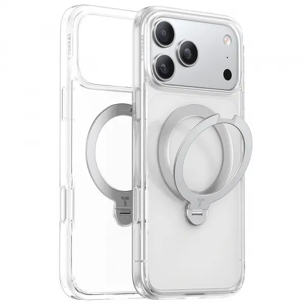 Husa MagSafe pentru Apple iPhone 17 Pro, Torras, Ostand Spin, Transparenta