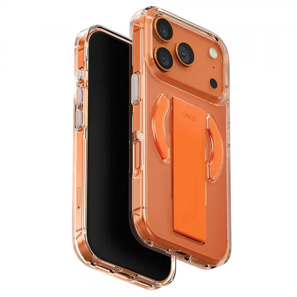 Husa MagSafe pentru Apple iPhone 17 Pro, UNIQ, Heldro Air MagClick, Transparenta Portocalie