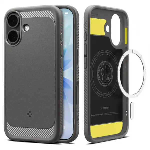 Husa MagSafe pentru Apple iPhone 17, Spigen, Rugged Armor, Gri