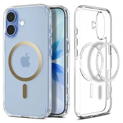 Husa MagSafe pentru Apple iPhone 17, Spigen, Ultra Hybrid, Aurie Transparenta