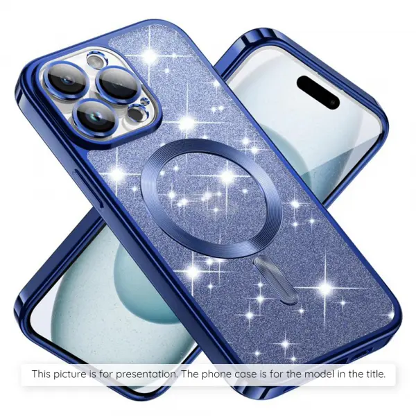 Husa MagSafe pentru Apple iPhone 17, Techsuit, Luxury Glitter, Albastra Inchis
