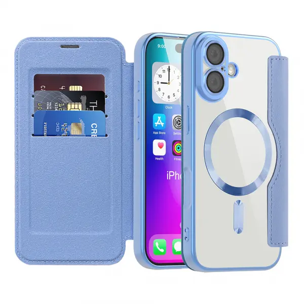 Husa MagSafe pentru Apple iPhone 17, Techsuit, SmartMag Book, Bleu