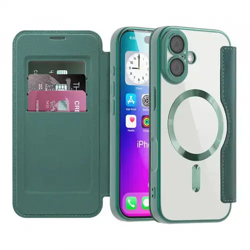 Husa MagSafe pentru Apple iPhone 17, Techsuit, SmartMag Book, Verde