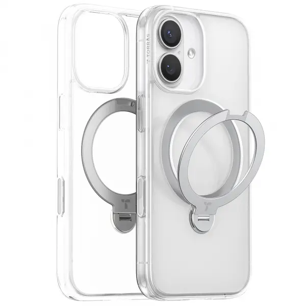 Husa MagSafe pentru Apple iPhone 17, Torras, Ostand Spin, Transparenta