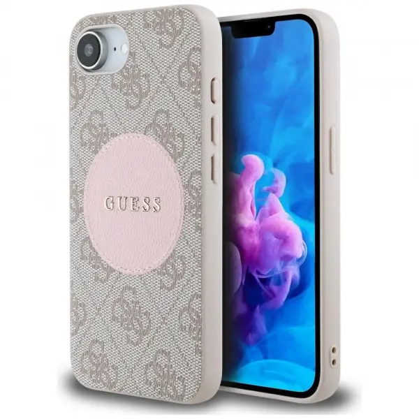 Husa MagSafe pentru Apple iPhone 17e / 16e, Guess, 4G Circle Classic Logo, Roz
