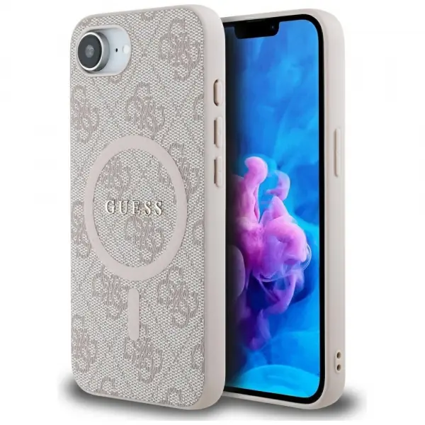 Husa MagSafe pentru Apple iPhone 17e / 16e, Guess, 4G Ring Classic Logo, Roz