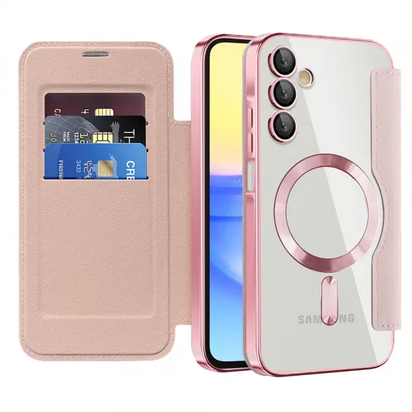Husa MagSafe pentru Samsung Galaxy A15 5G A156 / A15 A155, Techsuit, SmartMag Book, Roz