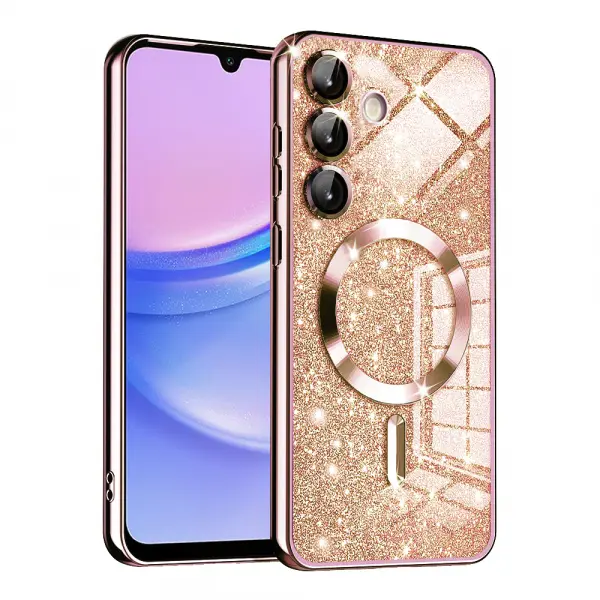 Husa MagSafe pentru Samsung Galaxy A15 5G A156 / A15 A155, Techsuit, Luxury Glitter, Roz Aurie