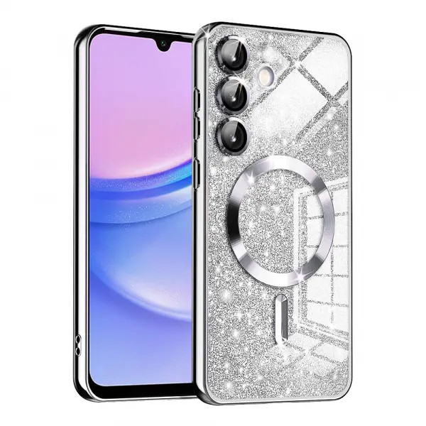 Husa MagSafe pentru Samsung Galaxy A15 5G A156 / A15 A155, Techsuit, Luxury Glitter, Argintie