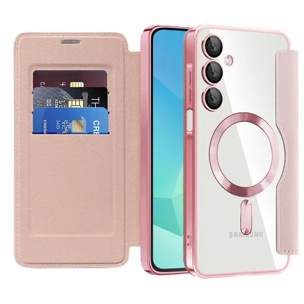 Husa MagSafe pentru Samsung Galaxy A16 5G A166 / A16 4G A165, Techsuit, SmartMag Book, Roz