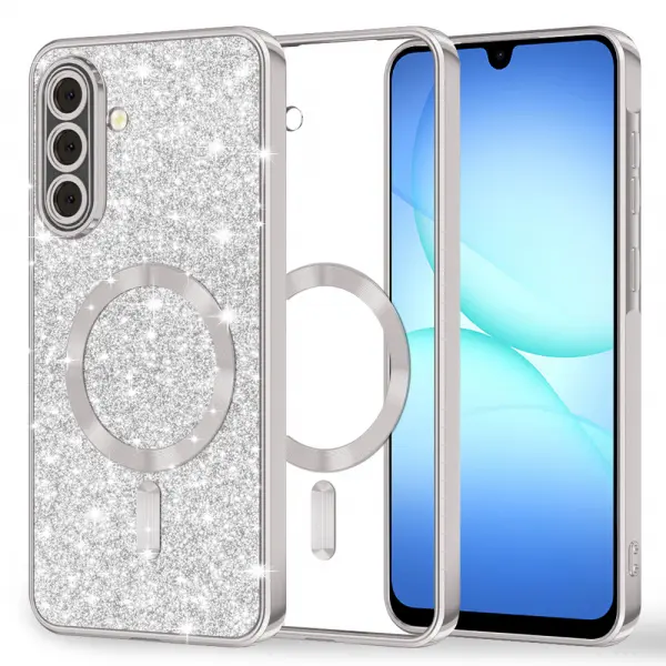 Husa MagSafe pentru Samsung Galaxy A17 4G / A17 5G, Techsuit, Luxury Glitter, Argintie