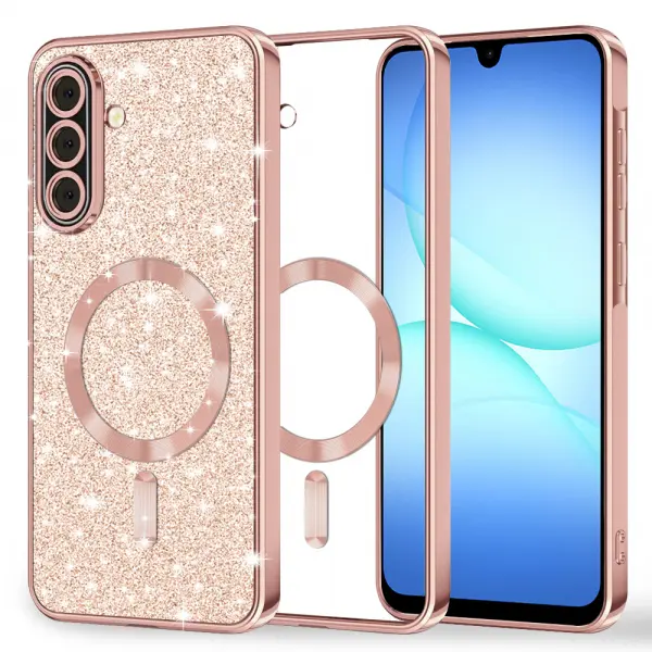 Husa MagSafe pentru Samsung Galaxy A17 4G / A17 5G, Techsuit, Luxury Glitter, Roz