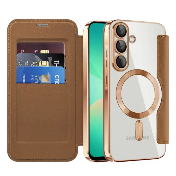 Husa MagSafe pentru Samsung Galaxy A26 A266, Techsuit, SmartMag Book, Maro