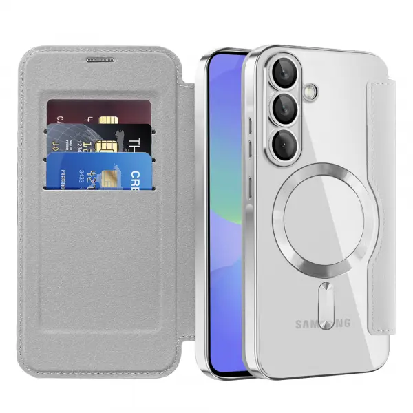 Husa MagSafe pentru Samsung Galaxy A36 A366, Techsuit, SmartMag Book, Gri
