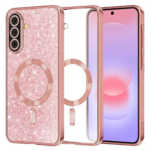 Husa MagSafe pentru Samsung Galaxy A37 5G, Techsuit, Luxury Glitter, Roz Aurie