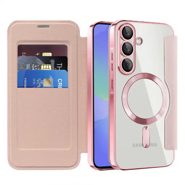 Husa MagSafe pentru Samsung Galaxy A37 5G, Techsuit, SmartMag Book, Roz