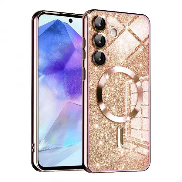 Husa MagSafe pentru Samsung Galaxy A55 5G A556, Techsuit, Luxury Glitter, Roz Aurie