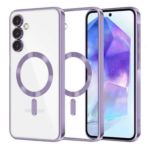 Husa MagSafe pentru Samsung Galaxy A55 5G A556, Techsuit, Luxury Crystal, Mov Deschis