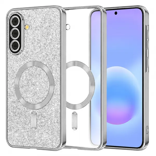 Husa MagSafe pentru Samsung Galaxy A57 5G, Techsuit, Luxury Glitter, Argintie
