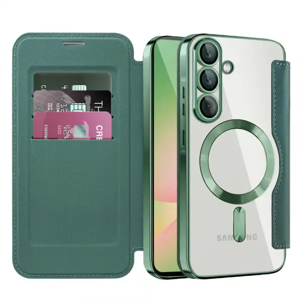 Husa MagSafe pentru Samsung Galaxy A57 5G, Techsuit, SmartMag Book, Verde
