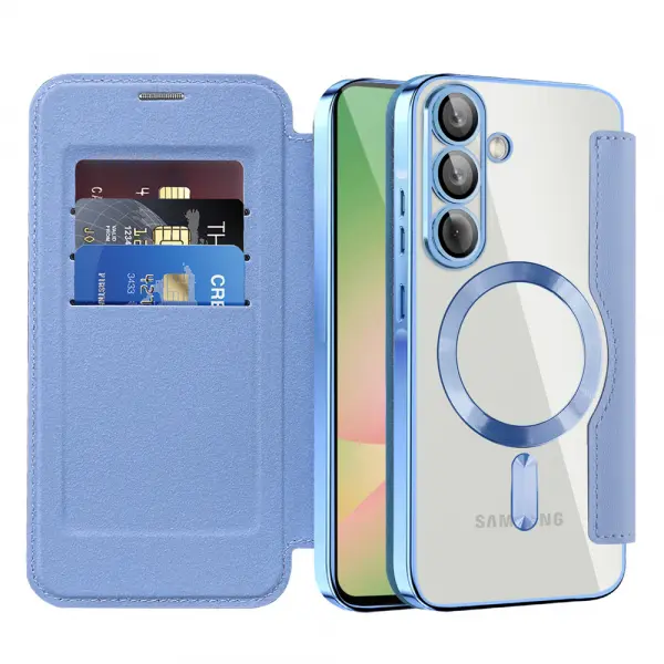 Husa MagSafe pentru Samsung Galaxy A57 5G, Techsuit, SmartMag Book, Bleu