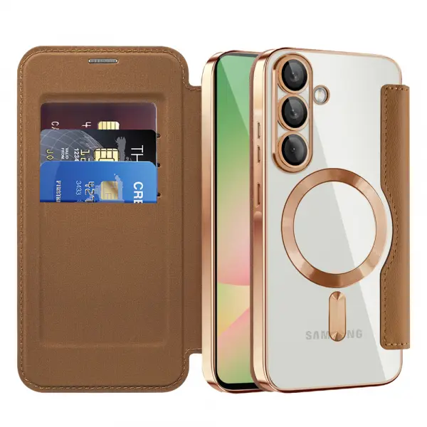 Husa MagSafe pentru Samsung Galaxy A57 5G, Techsuit, SmartMag Book, Maro