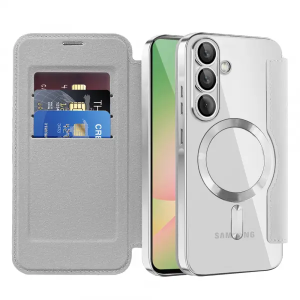 Husa MagSafe pentru Samsung Galaxy A57 5G, Techsuit, SmartMag Book, Gri