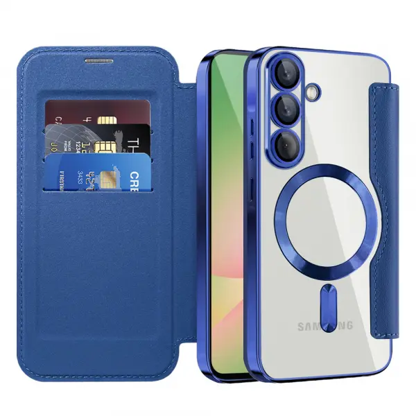 Husa MagSafe pentru Samsung Galaxy A57 5G, Techsuit, SmartMag Book, Albastra