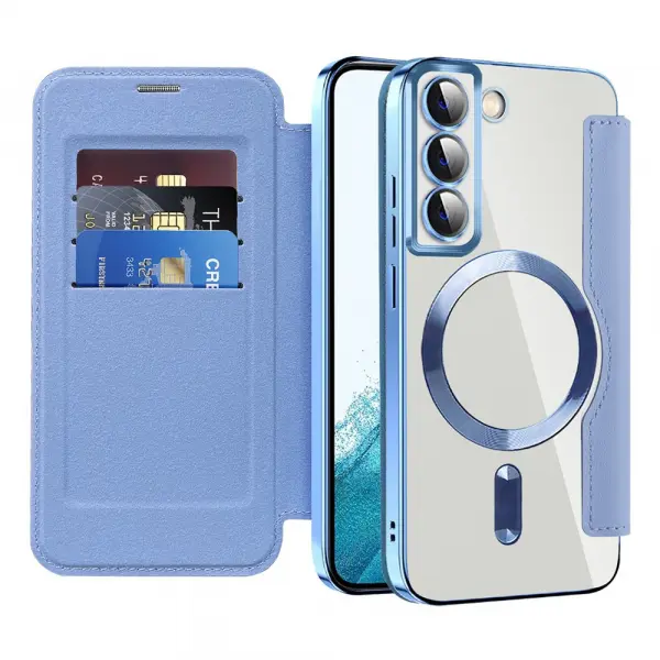 Husa MagSafe pentru Samsung Galaxy S22 5G S901, Techsuit, SmartMag Book, Bleu