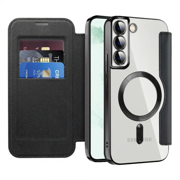 Husa MagSafe pentru Samsung Galaxy S22+ 5G S906, Techsuit, SmartMag Book, Neagra