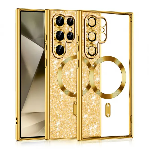 Husa MagSafe pentru Samsung Galaxy S22 Ultra 5G S908, Techsuit, Luxury Glitter, Aurie