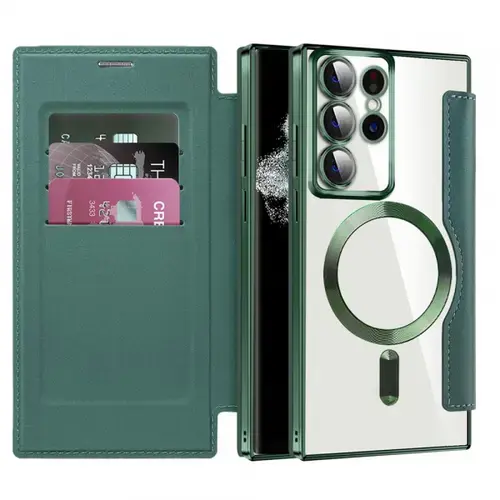 Husa MagSafe pentru Samsung Galaxy S22 Ultra 5G S908 Techsuit SmartMag Book (Verde)