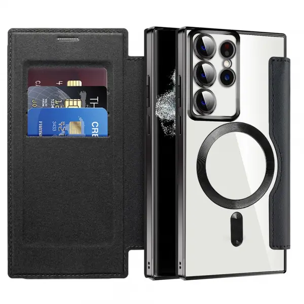 Husa MagSafe pentru Samsung Galaxy S22 Ultra 5G S908, Techsuit, SmartMag Book, Neagra
