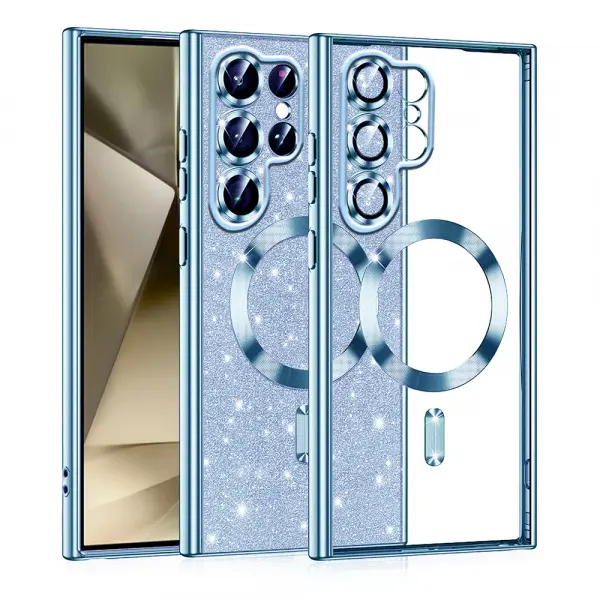 Husa MagSafe pentru Samsung Galaxy S22 Ultra 5G S908, Techsuit, Luxury Glitter, Bleu