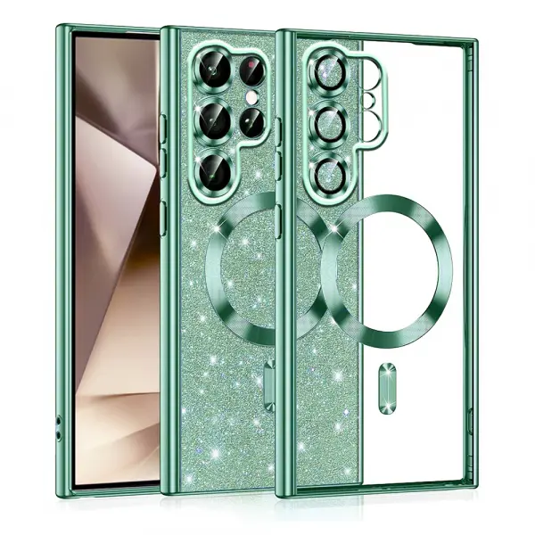 Husa MagSafe pentru Samsung Galaxy S22 Ultra 5G S908, Techsuit, Luxury Glitter, Verde Deschis